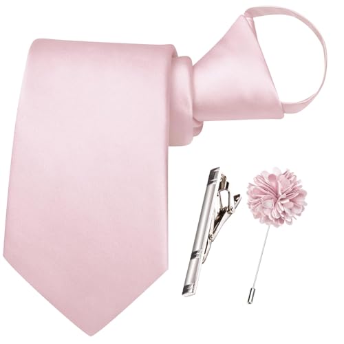 Image of Hi-Tie Pretied Boys Ties Solid Color Kids Adjustable Necktie Lapel Pin Clip Set Age 8-12 Wedding School Graduation