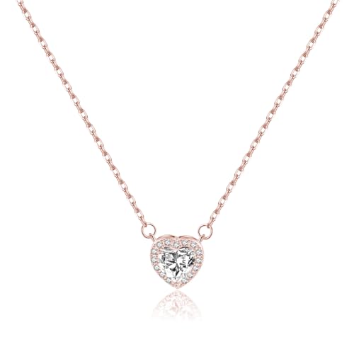 Gargantilla de plata de ley 925 para mujeres collar colgante corazón circonita cúbica