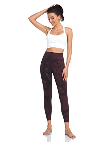 HeyNuts Pure&Plain 7/8 High Waisted Leggings for Women, Athletic Compression Tummy Control Workout Yoga Pants 25'' Diamond Dye Cassis Black XS(0/2) - Thumbnail 4