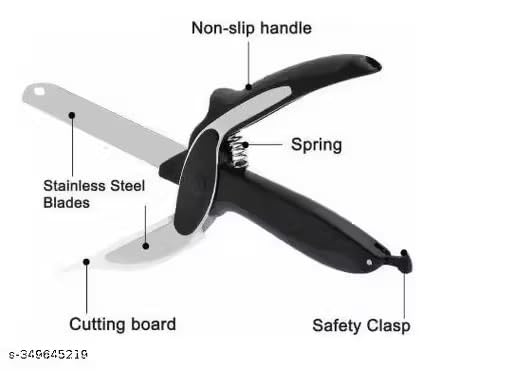 Image of 4 in 1 Clever Knife, Kitchen Scissors used for cut vegetable etc /Smart Cutter /Fish Scaler /Leaf Cutter /Scissor with Spring Locking Hinge (Stainless Steel, Black) pack of 1