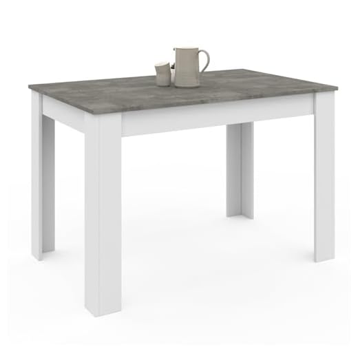 IDMarket - Table à Manger Rectangle ROZY 6 Personnes Blanc Plateau Effet béton 110 cm