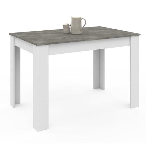 IDMarket ROZY - Mesa de comedor rectangular para 4 personas, color blanco, bandeja con efecto hormigón, 110 cm