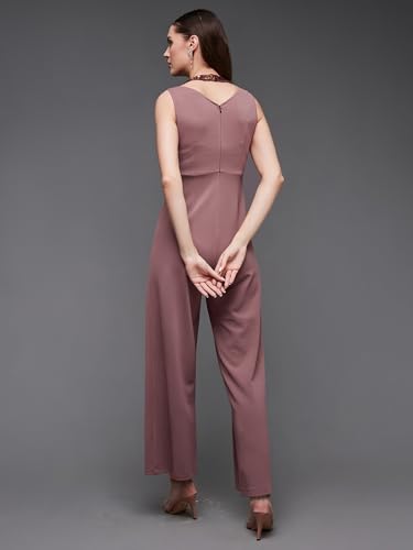 Image of Miss Chase Women's Halter Neck Sleeveless Solid Wide Leg Sequin Paneled Regular Length Jumpsuit
