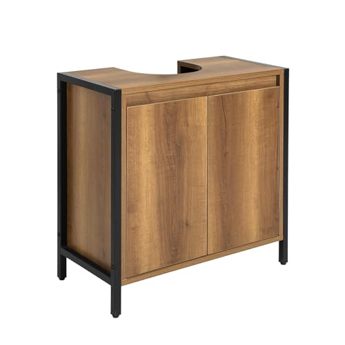 SoBuy Waschbeckenunterschrank Schrank Badmöbel Badezimmer Unterschrank Holz mit 2 Türen und Regal, waschtischunterschrank schmal stehend Badunterschrank für kleine Bäder WC 60x60x30 cm BZR63-PF