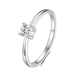 Skcess - Anillos de compromiso de oro blanco de 9 K/14 K/18 K/Pt950 para mujer, elegante anillo solitario fino blanco con anillo redondo de moissanita de 0,3 quilates para mujer, 9,5, Oro blanco de 18