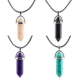 lafomukea 4 Pcs Healing Crystal Necklace, Hexagonal Crystals Pendant Necklace, Crystal Quartz Stone Pendants for Men, Boy