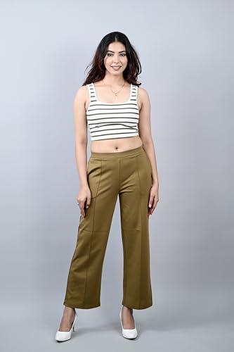 Image of Mlada Mid Waist Wide Leg Flared Pants Elastic Waist Band for Women Office Work Formal Wear Stretch Cotton Knit Flare Pants Utility Pockets Extra Flare Pants Trousers for Travel