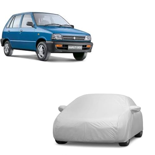 Image of Car Body Cover Compatible with Maruti Suzuki 800 |Model 2000|Water Resistant |Without Mirror Pocket|Triple Stitched Fully Elastic,All-Weather Protection Silver