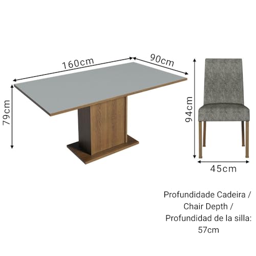 Image of Madesa 4 Seater Dining Set with Fully Cushioned Rectangular Table Top, Sturdy Wooden 160 Cm for Dining Room and Kitchen - Brown /Grey