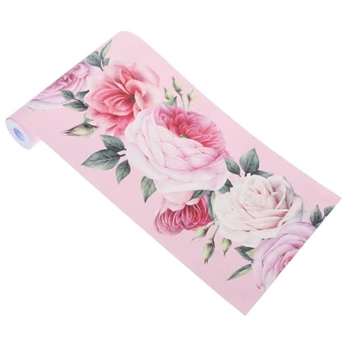 YAYDAFSHSAI Papel Pintado Autoadhesivo Cenefa autoadhesiva Impermeable con Estampado Floral Rosa, 300 x 15 x 0,2 cm