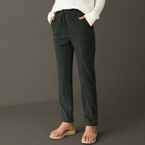 Vintage Corduroy Pants Women Dressy Casual Straight Leg Pants with Pockets Fall Comfortable High Waist Work Trousers4