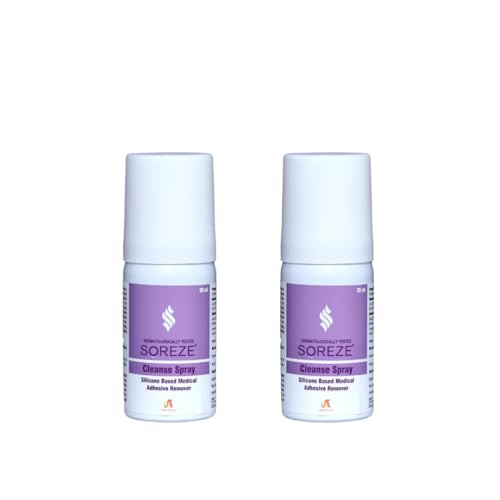 Image of Soreze Cleanse Medical Adhesive Remover Spray | Alcohol Free & Safe on Skin | No Sting and Painless | Quick Dry & Non Sticky Formula | Pack of 2 | 60ml