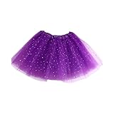 QUNBZOU Girls Non See-Through Tutus 4 Layers Tulle Sequins Stars Trim Ballet Dance Skirt Princess Dress-Up Purple One Size