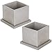 MyGift 5-Inch Square Light Gray Cement Plant Pot with Drainage, Small Flower Succulent Planters with Removable Saucer Trays, Set of 2