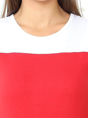 Image of FLEXIMAA Women's Cotton Round Neck Color Block Half Sleeve Long Top