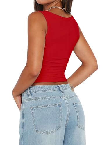 Abardsion Womens Sexy Crop Top Summer 2025 Square Neck Sleeveless Double Layer Going Out Tank Tops2