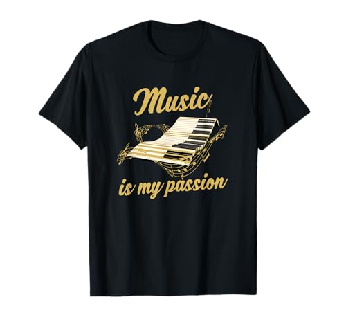 Klavier T-Shirts Pianist Geschenke - Herren & Damen Unisex T-Shirt Schwarz S - Piano Musik Keyboard Design Halbarm U-Ausschnitt - Musikliebhaber, Pianisten - 1 Count