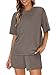 WIHOLL 2 Piece Sets for Women 2025 Trendy Lounge Matching Short Sleeve Tops Summer Outfits Spring Break Essential Dressy Casual Fashion Clothing Chocolate Brown M