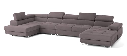 Masseno Ecksofa VELORA L-S mit Schlaffunktion U-Form, Sofa mit Bettkasten, Wohnzimmersofa, Couch, Soffa, Bettsofa, Couchgarnitur- Wrzosowy, Monolith 62