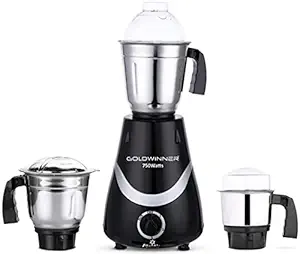 Goldwinner Necklace 750W Mixer Grinder with 3 Stainless Steel Jars (1 Wet Jar, 1 Dry Jar and 1 Chutney Jar), Black-Silver.Make in India(ISI Certified)
