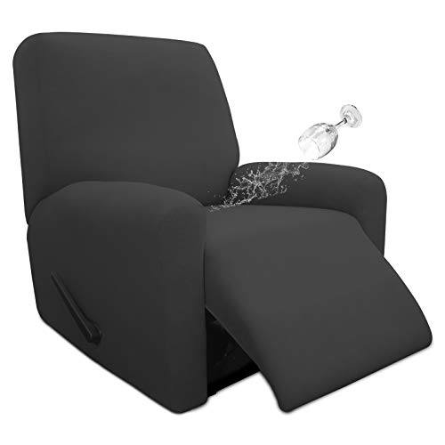 Image of Easy-Going 4 Pieces Waterproof Recliner Chair Slipcover Washable | Stretch Soft Couch Cover for Dogs, Sofa Slipcover for Recliner Couch Furniture Protector for Kids, Pets Dark Gray