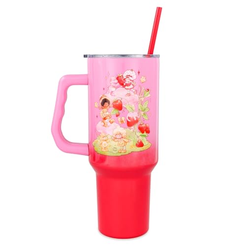 Image of Silver Buffalo Care Bears and Strawberry Shortcake Ombre Double Walled Stainless Steel Tumbler with Handle, Fits in Standard Cup Holder, 40 Ounces
