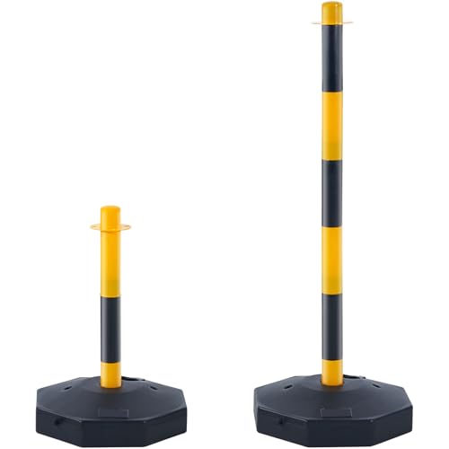 Happybuy Adjustable Traffic Delineator Post Cones, 2 Pack Yellow & Black. Traffic Safety Delineator Barrier with Fillable Base and 8FT Chain. for Traffic Control, Warning, Parking Lot, Construction