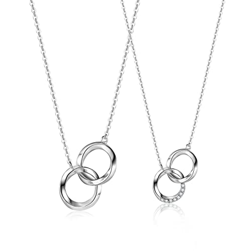 Agvana Couples Necklace Solid Sterling Silver Mobius Eternity Circle Matching Necklace For Couples Fine Jewelry Promise Anniversary Birthday Gifts For Women Men Him Her | 2 Pcs #TOP6