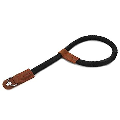 MegaGear Leather & Cotton Camera Wrist Strap - Secure Hand Grip, Adjustable Anti-Drop Hand Strap Compatible with Canon Nikon Sony DSLR SLR Cameras, Black