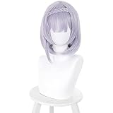 maysuwell Anime Light Pale Purple wig with Bangs Short Bob Hair Pre-made Braids for Women Teyvat Style Game Maid Character Wig Halloween,Comic con,Game Show,Party,Carnival