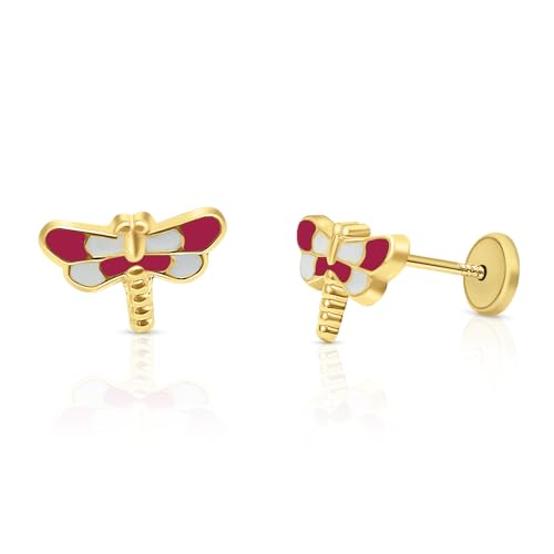 Boucles d'oreilles libellule or jaune cadeau d'anniversaire et baptême unique