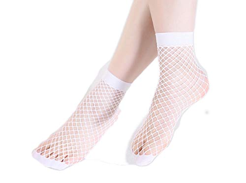 YABINA Lace Mesh Sheer Socks Ankle High Fishnet Socks (Small Net White)
