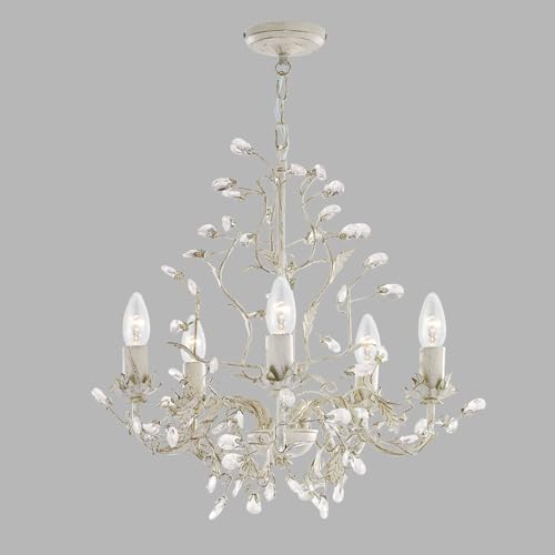 Searchlight Lampadario Almandite 5 Luci, Crema-Oro - 6