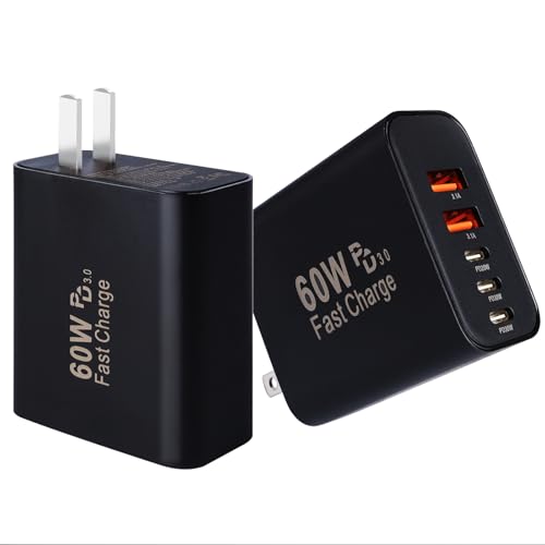 Image of Fast USB C Charger Block,60W USB C Phone Charger Plug,2Pack 5-Port Type C Wall Chargers Power Adapter,Multiport iPhone Charger Fast Charging Brick for iPhone 17 Pro Max /17 Air /16 Pro /15 /14 /13 /12 /11Pro