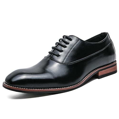 YZABEL Men’s Classic Lace-Up Oxford Shoes, Man Casual Leather Shoes Pointed Toe Faux Patent Leather Dress Shoes for Business Wedding
