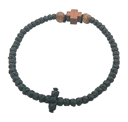 Blessed Handmade Greek Christian Orthodox Waxed Prayer Rope from Mt.Athos (Komboskoini Chotki) Thin Wooden Cross fragrance With Holy (Chrism- Myrrh)3