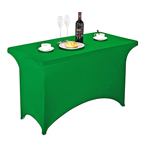 Image of FORLIFE Spandex Table Covers,Fitted Tablecloth for Rectangular Tables, Stretch Patio Table Covers, Universal Spandex Table Cover for Wedding, Banquet, Party (4ft, Emerald)