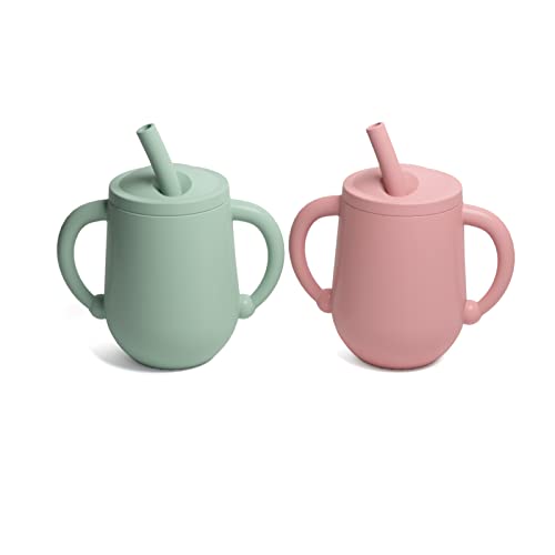 Uyokcnie Toddler Cup, Silicone Training Cup Sippy Cup With Straw, Spill Proof And Non-Slip Handles, No Bpa, Unbreakable, Trainer Cup For Babies Toddlers And Infants, 2 Count, 4 Oz, Sage Green, Blush #TOP30