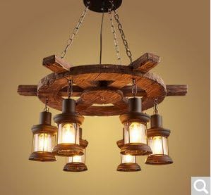 American Style Retro Industrial Wind Restaurant Bar Personality Network Coffee Shop Wooden Boat Living Room Chandelier (6 Head)