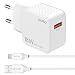 Produktbild IDUSD Quick Charge 3.0 Schnellladegerät, 18 W, 3 A, mit Ladekabel Typ C, für Sansung S21 S20+, Xia omi Redmi 10 Note 9 Mi 11Mi 9 Mi 8, Huawei P40 P30, Realme, LG, TC. L