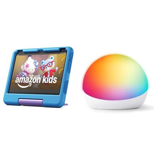 Image of Amazon Kids Bundle Including Fire HD 10 Kids tablet (32 GB, Blue) + Echo Glow Multicolor Smart Lamp, Nightlight for kids