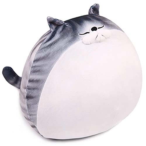 ARELUX Cute Chubby Cat Plush, Soft Kawaii Kitten Hugging Pillow Anime Squishy Stuffed Animal, Funny Toy Plushies for Kids, Gifts for Halloween, Christmas
