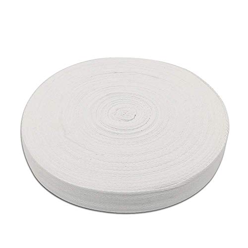 Natural Cotton Twill Tape 50 Yards 1 Inch Bunting Bias Tape Herringbone Webbing Tape Roll for Apron Sewing Dressmaking Craft (White)