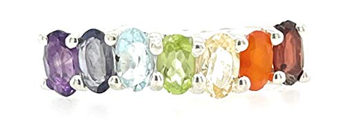 Natural Garnet Carnelian Citrine Peridot Blue Topaz Iolite Amethyst 925 Solid Sterling Silver Chakra Ring Size 5, 6, 7, 8, 9, 10 #TOP4