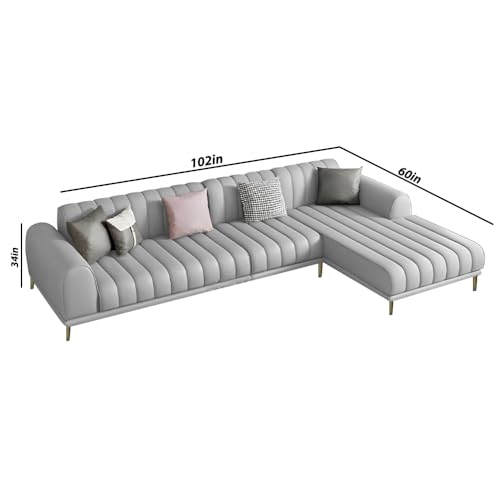 Image of Casaliving Herrick RHS 6 Seater L Shape Sofa Set with 2 Puffy for Living Room (Grey) Premium Velvet Fabric Sofa