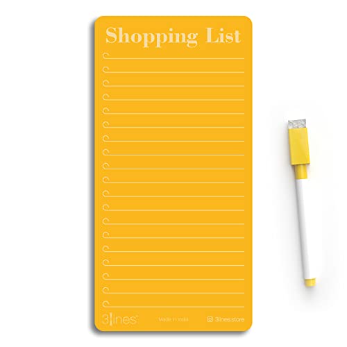 3 Lines Grocery Shopping List Fridge Magnet with Marker|Smart Planning & Shopping for Family, Working Professionals|Personal Organisers,to Do List|Size 12×24 cms Acrylic Board |Papaya Color| L