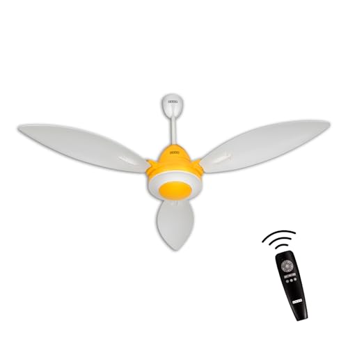 Image of USHA Bloom Lily Glow BLDC Ceiling Fan with 3-Mode Underlight |RF Remote | 100% Copper Motor |Whisper-Quiet |Dust-Resistant |BEE 5 Star Rated |3-Year Motor & 2-Year PCB Warranty |White & Saffron Yellow