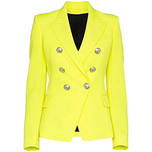 Fashion Blazer Women's Lion Buttons Double Breasted Yellow Blazer Jacket