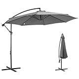 Outsunny parasol, zweefparasol, zwengelparasol met handkruk rond, stalen boogstangen en stalen staande stangen, polyesterweefsel, grijs, Ø3 x 2,5 h m