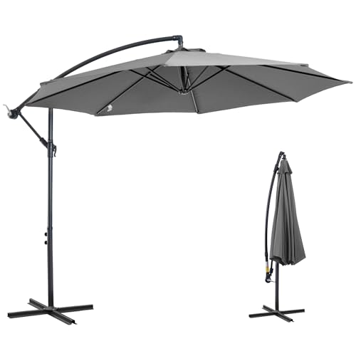 Outsunny Parasol déporté octogonal inclinable manivelle avec pied en acier Ø 3 x 2,5H m gris